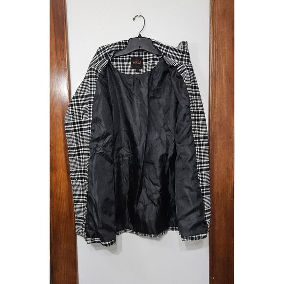 Yoki Plaid Womens Pea Coat Black White Double Breasted Wool Blend Size Large - Picture 4 of 9